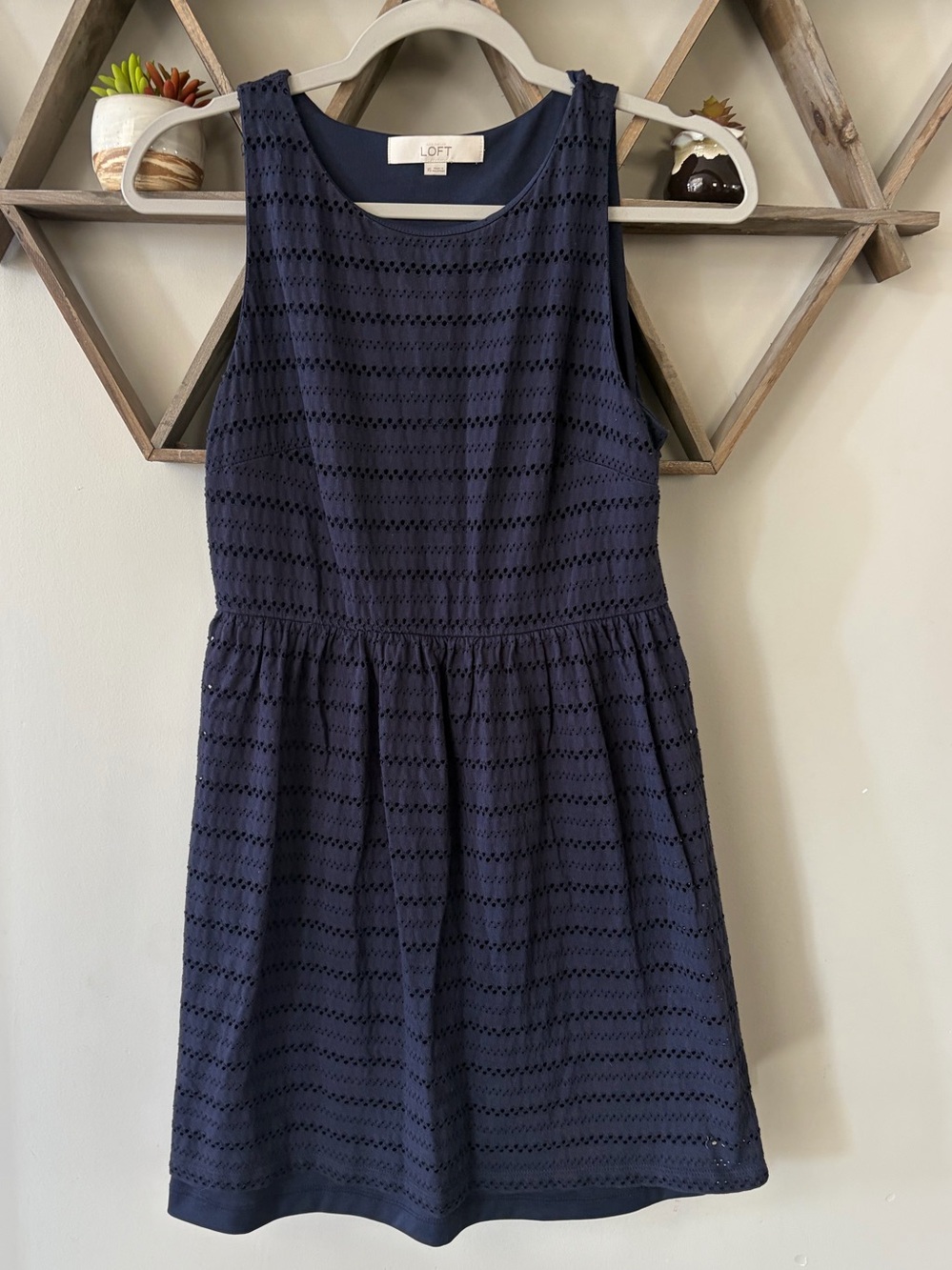 Loft Navy Sleeveless Eyelet Mini Dress. Size XS.